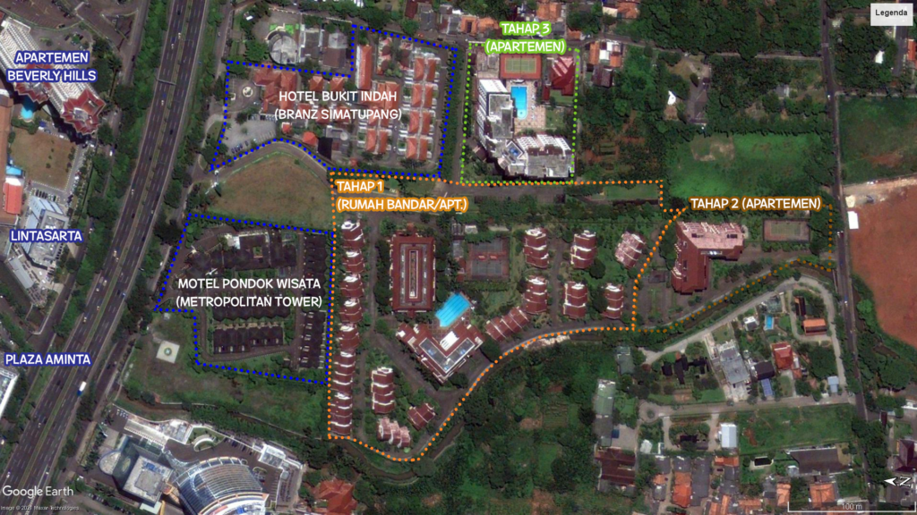 Peta sekitar Pondok Klub Villa sebelum berubah fungsi menjadi kawasan kantoran dan apartemen pencakar langit. Foto Maxar Technologies.