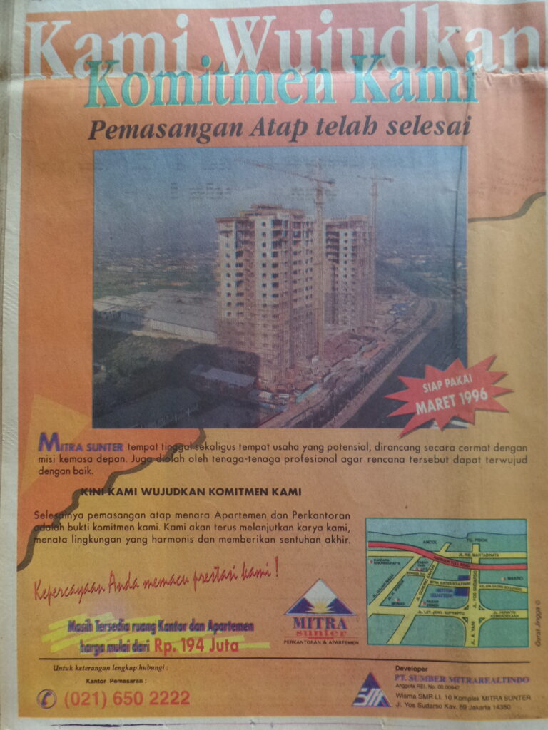 Iklan Apartemen Mitra Sunter 1995, Jakarta tempo dulu
