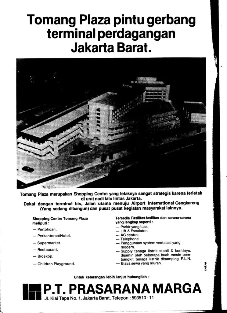 Iklan Tomang Plaza/Prasarana Marga, 1978